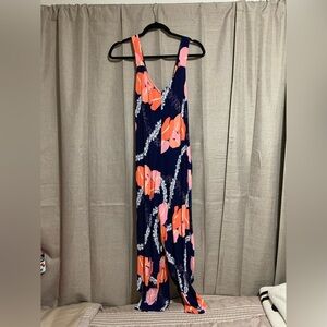 Fighting Eel | Ava Sky Jumpsuit in Blue Saphire Anthrium Lei Size Small